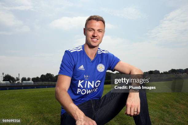 Leicester City Unveil New Signing Jonny Evans at Belvoir Drive Training Complex on June 07 , 2018 in Leicester, United Kingdom.