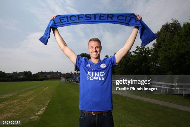 Leicester City Unveil New Signing Jonny Evans at Belvoir Drive Training Complex on June 07 , 2018 in Leicester, United Kingdom.
