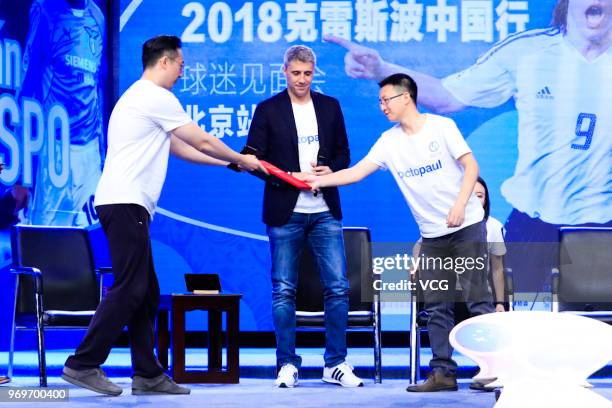 Retired Argentinian footballer Hernan Crespo meets fans during his China tour on June 7, 2018 in Beijing, China.