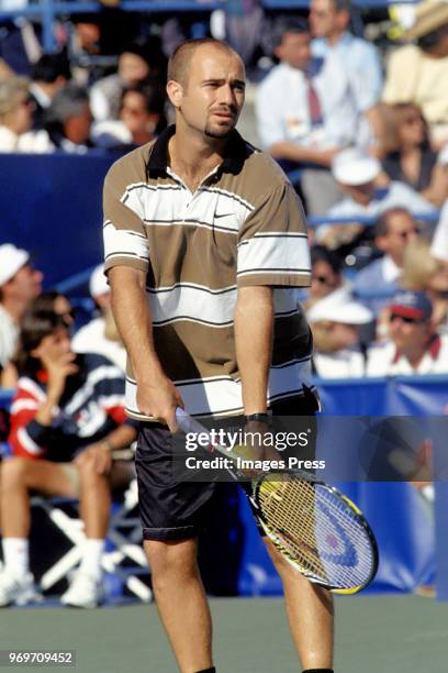 Andre Agassi plays tennis during the 1995 US Open in New York City.