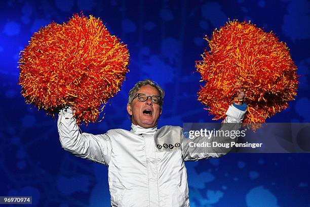 Mark Mothersbaugh of Devo performs at the medal ceremony on day 11 of the Vancouver 2010 Winter Olympics at Whistler Medals Plaza on February 22,...