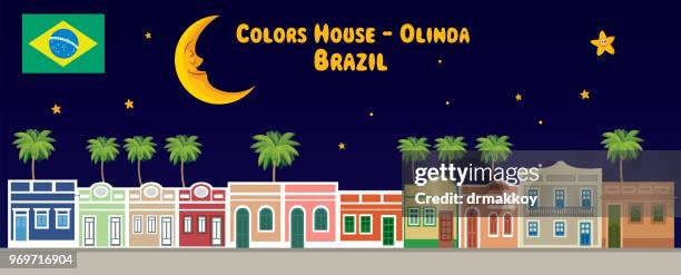 olinda-farben-haus - colonial style stock-grafiken, -clipart, -cartoons und -symbole