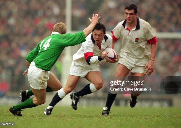 Rory Underwood of England charges forward during the Five Nations Championship match against Ireland played at Twickenham, in London. England won the...