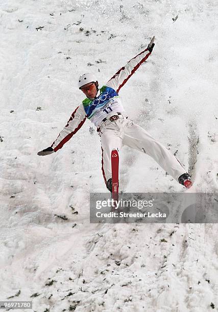 Kyle Nissen of Canada ands his second jump during the freestyle skiing men's aerials qualification on day 11 of the Vancouver 2010 Winter Olympics at...