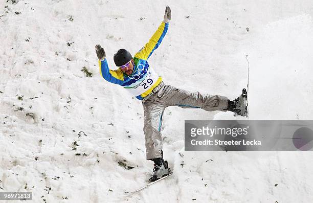 Enver Ablaev of Ukraine lands his second jump during the freestyle skiing men's aerials qualification on day 11 of the Vancouver 2010 Winter Olympics...