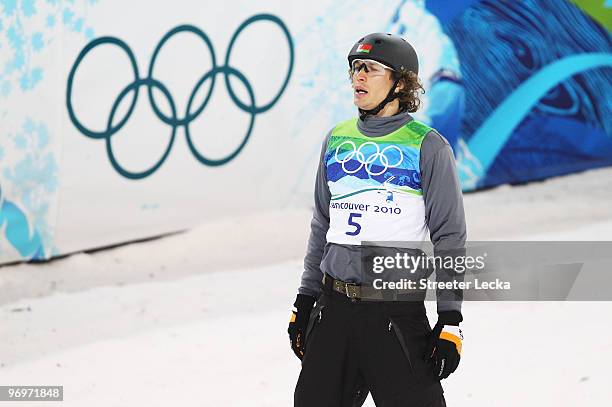 Timofei Slivets of Belarus competes during the freestyle skiing men's aerials qualification on day 11 of the Vancouver 2010 Winter Olympics at...