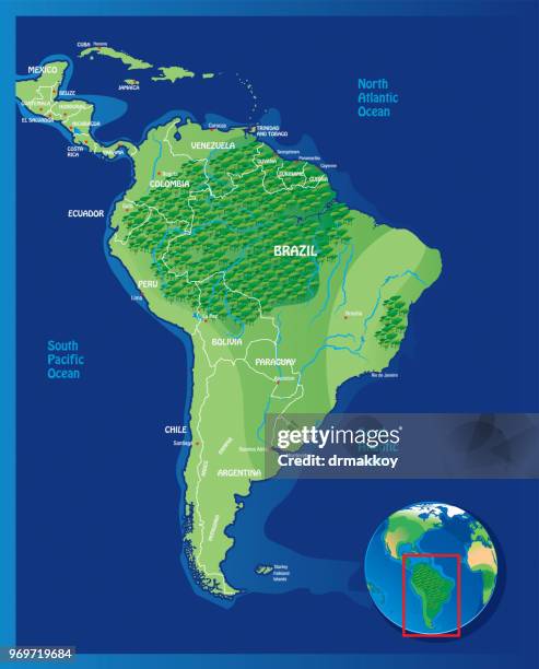 illustrazioni stock, clip art, cartoni animati e icone di tendenza di mappa del sud america - amazonas colombia