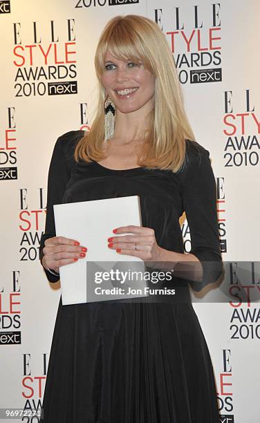 Claudia Schiffer poses in the winners room at the ELLE Style Awards at Grand Connaught Rooms on February 22, 2010 in London, England.