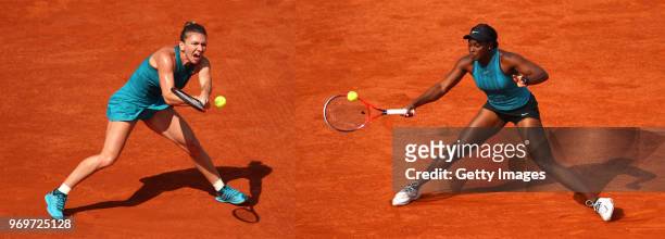 In this composite image a comparision has been made between Simona Halep of Romania and Sloane Stephens of The United States, who play each other in...