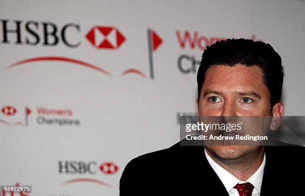 Robbie Henchman, Senior Vice President IMG, talks to the media during a photocall at Raffles Hotel prior to the HSBC Women's Champions at the Tanah...