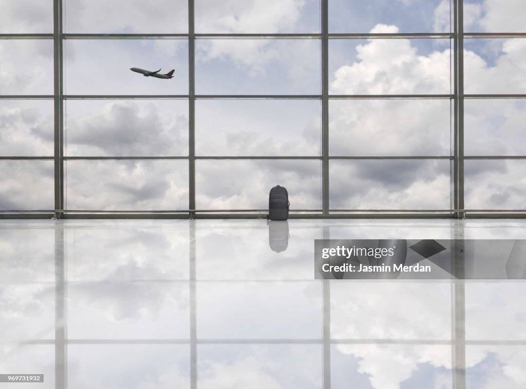 Bag and airplane on airport