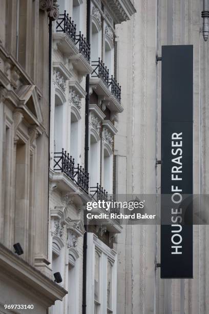 On the day that closures of many branches and the loss of jobs, the exterior of The House of Fraser department store on Oxford Street which has been...