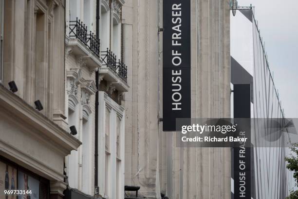 On the day that closures of many branches and the loss of jobs, the exterior of The House of Fraser department store on Oxford Street which has been...