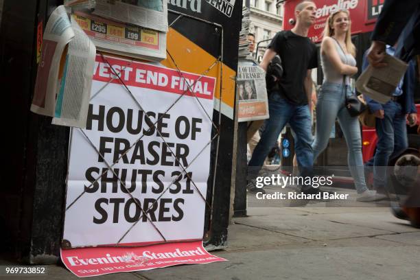 On the day that closures of many branches and the loss of jobs, the Evening Standard headline is about The House of Fraser department store on Oxford...