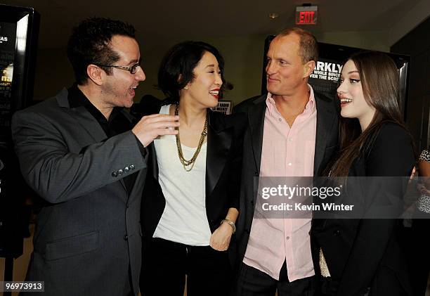 Producer Nicholas Tabarrok and actors Sandra Oh, Woody Harrelson and Kat Dennings arrive at the premiere of "Defendor" at the Landmark Theater on...