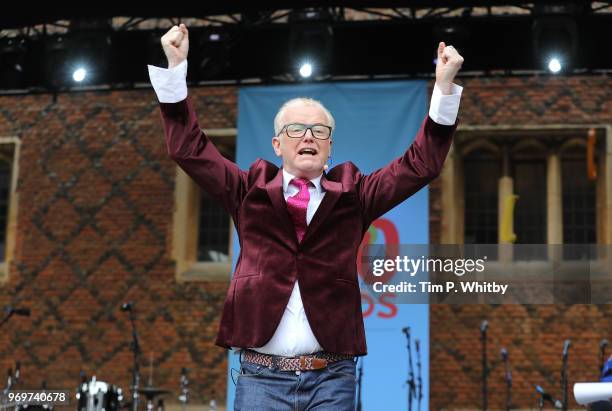 Chris Evans presenting the live broadcast of the final of BBC Radio 2's 500 Words creative writing competition at Hampton Court Palace on June 8,...