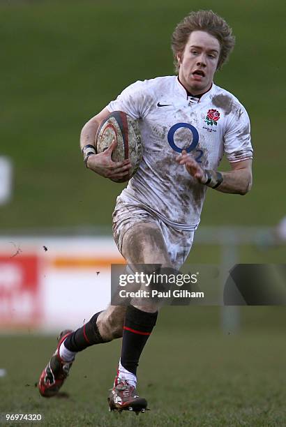 Charlie Walker of England in action during the international rugby match between England U18 and France U18 at Newbury Rugby Football Club on...