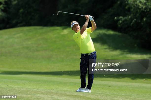 Søren Kjeldsen of Denmark plays his third shot on the 3rd hole during day two of The 2018 Shot Clock Masters at Diamond Country Club on June 8, 2018...