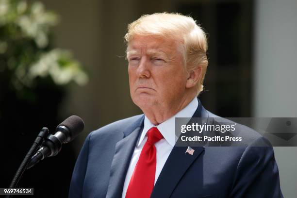 President Donald Trump speaks to the public after a bilateral meeting at the White House.