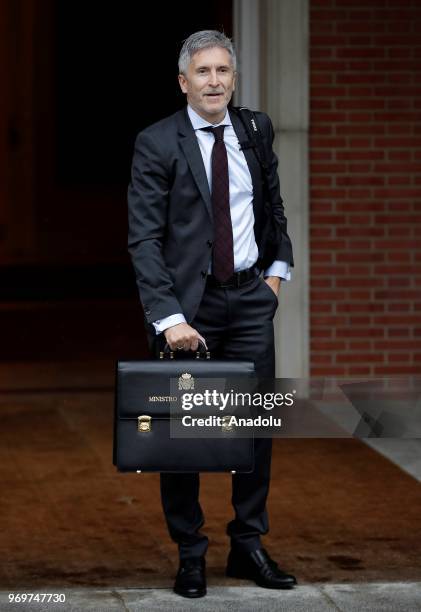 New Spanish Home Minister, Fernando Grande-Marlaska is seen upon his arrival at La Moncloa Palace to attend the first cabinet meeting chaired by new...