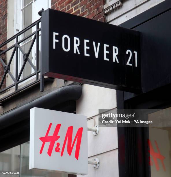 Branch of Forever 21 next to an H&M store on Oxford Street, central London.