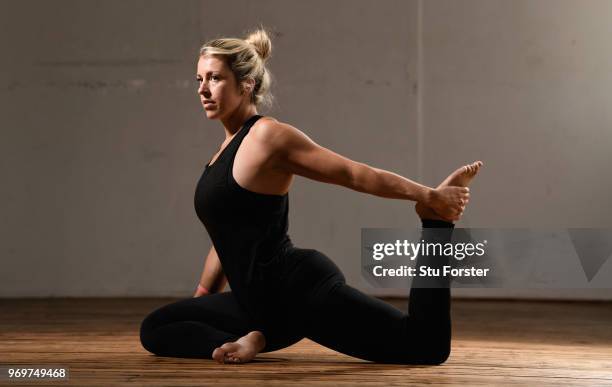 Yoga teacher and Wales and Ospreys Rugby Union player Alecs Donovan pictured demonstrating a Pigeon Pose/ Eka Pada Rajakapotasana during a Yoga...