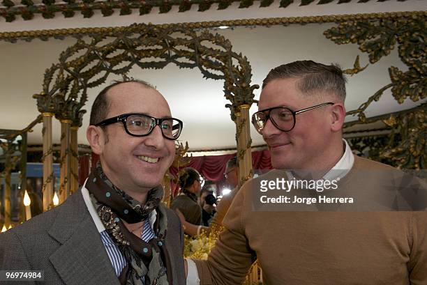Gianluca Longo and Giles Deacon during the Dorchester Collection Fashion Prize Launch at the Dorchester Hotel on February 19, 2010 in London England.