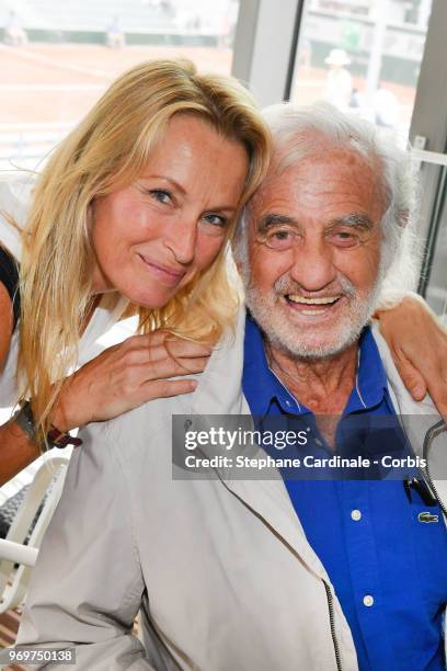 Estelle Lefebure and Jean Paul Belmondo attend the 2018 French Open - Day Thirteen at Roland Garros on June 8, 2018 in Paris, France.