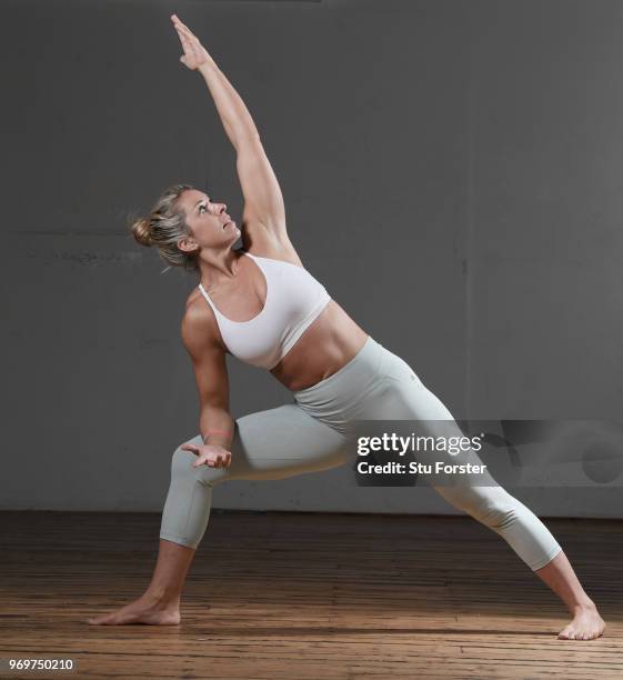 Yoga teacher and Wales and Ospreys Rugby Union player Alecs Donovan pictured demonstrating a Side Angle Pose/Parsvakonasana during a Yoga session at...