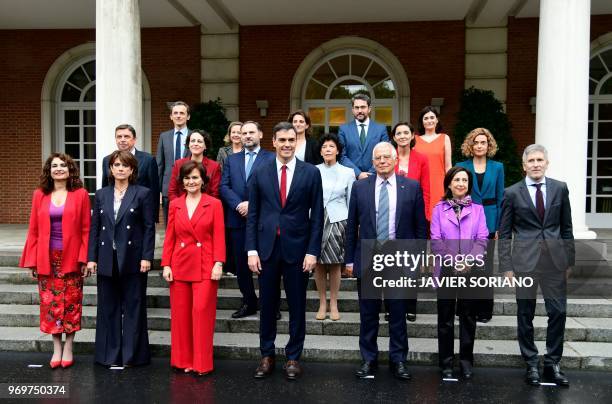 Spanish new government members minister for finance Maria Jesus Montero, minister of justice Dolores Delgado, Deputy Prime Minister and minister of...