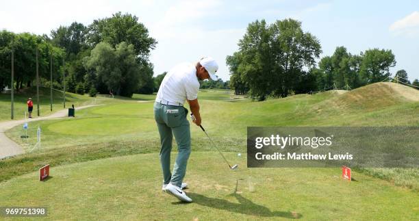Oscar Lengdén of Sweden tees off on the 3rd hole during day two of The 2018 Shot Clock Masters at Diamond Country Club on June 8, 2018 in Atzenbrugg,...