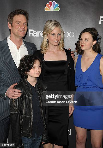 Actors Peter Krause, Max Burkholder, Monica Potter and Sarah Ramos attend the premiere screening of NBC Universal's "Parenthood" at the Directors...