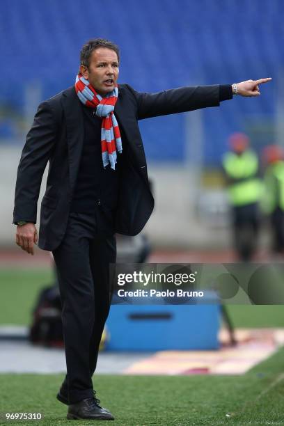 Sinisa Mihajlovic the coach of Catania Calcio gestures during the Serie A match between AS Roma and Catania Calcio at Stadio Olimpico on February 21,...