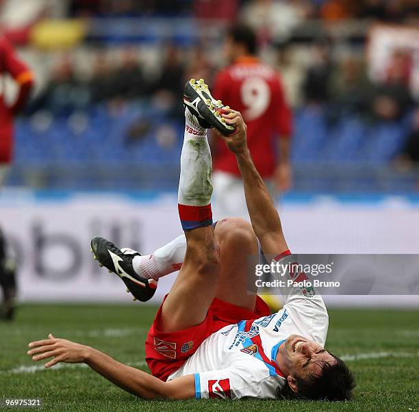 Nicolas Federico Spolli of Catania Calcio dejected during the Serie A match between AS Roma and Catania Calcio at Stadio Olimpico on February 21,...