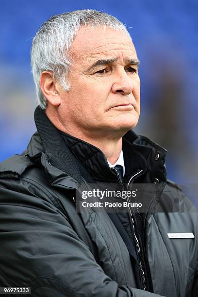 Claudio Ranieri the coach of AS Roma looks on during the Serie A match between AS Roma and Catania Calcio at Stadio Olimpico on February 21, 2010 in...