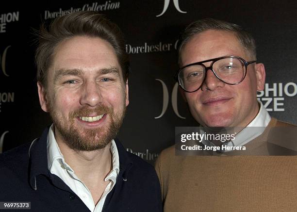 Rupert Sanderson and Giles Deacon during the Dorchester Collection Fashion Prize Launch at the Dorchester Hotel on February 19, 2010 in London...