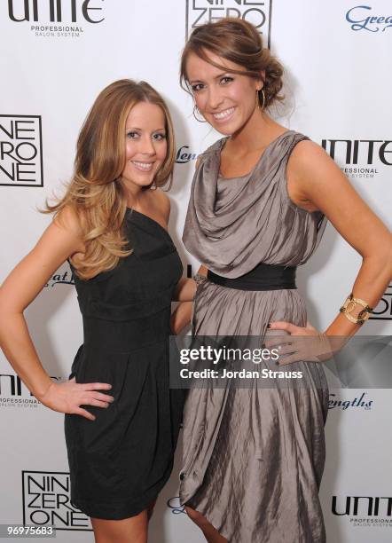 Co-owners Nikki Lee and Riawna Capri pose at the Nine Zero One Salon Grand Opening and Book Party at Nine Zero One Salon on February 22, 2010 in West...