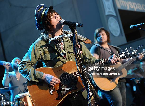 Christofer Ingle of Never Shout Never performs at the "Alice In Wonderland" Great Big Ultimate Fan Event at Hollywood & Highland Courtyard on...