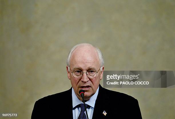 Vice President Dick Cheney addresses a speech to Italian leaders at the senate in Rome 26 January 2004. Cheney called for a stronger NATO as part of...