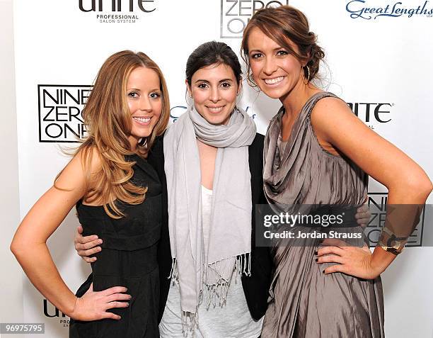 Co-owners Nikki Lee and Riawna Capri pose with Jamie-Lynn Sigler at the Nine Zero One Salon Grand Opening and Book Party at Nine Zero One Salon on...