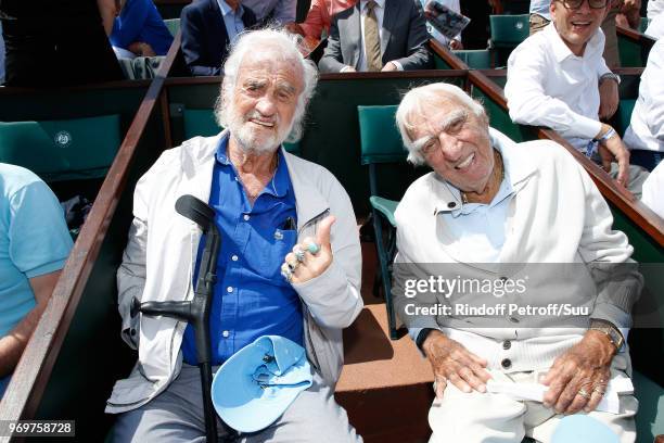 Actors Jean-Paul Belmondo and Charles Gerard attend the 2018 French Open - Day Thirteen at Roland Garros on June 8, 2018 in Paris, France.