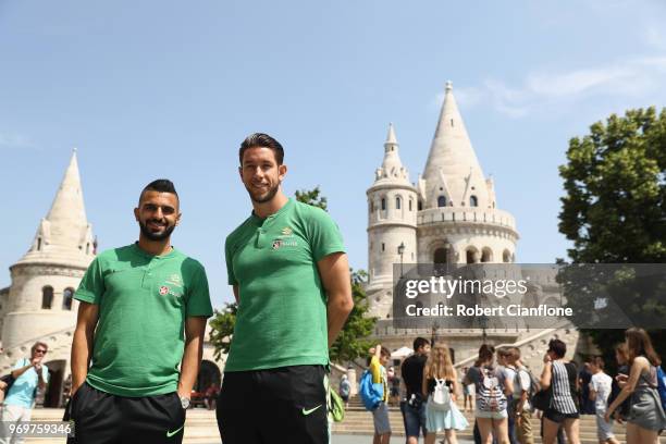 Aziz Behich and Brad Jones of Australia are seen as they take a walk on the streets of Budapest on June 8, 2018 in Budapest, Hungary.