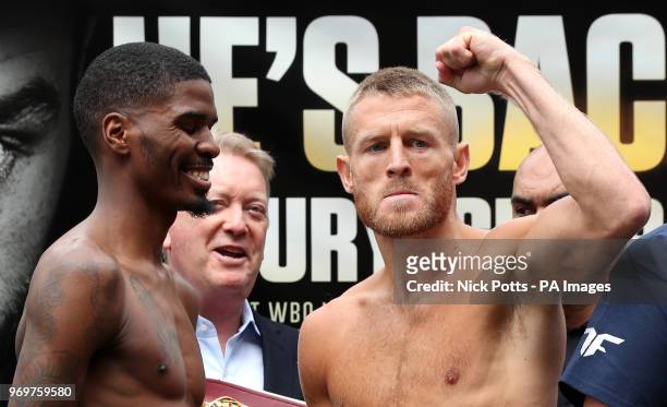 Undercards Sam Maxwell and Kane Baker during the weigh-in at The Great Northern, Manchester.
