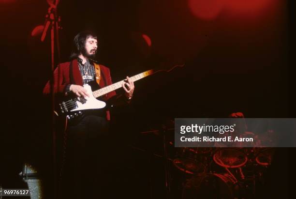 John Entwistle from The Who performs live on stage in New York in 1975