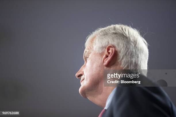 Michel Barnier, chief negotiator for the European Union , pauses while speaking during a news conference in Brussels, Belgium, on Friday, June 8,...