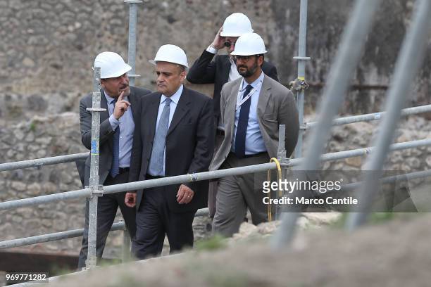 The Italian Minister of Cultural Heritage, Alberto Bonisoli, accompanied by superintendent Massimo Osanna, in one of the new excavations that are...