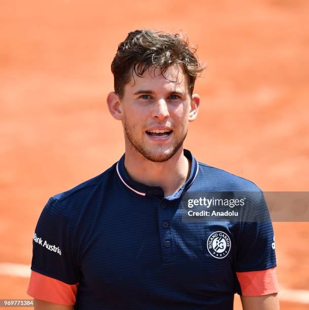 Dominic Thiem of Austria celebrates his victory against Marco Cecchinato of Italy during their semifinal match at the French Open tennis tournament...
