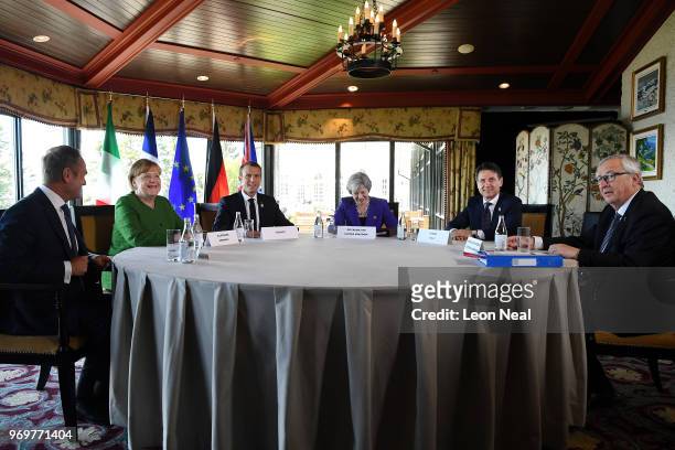 European Council president Donald Tusk, German Chancellor Angela Merkel, French President Emmanuel Macron, British Prime Minister Theresa May,...