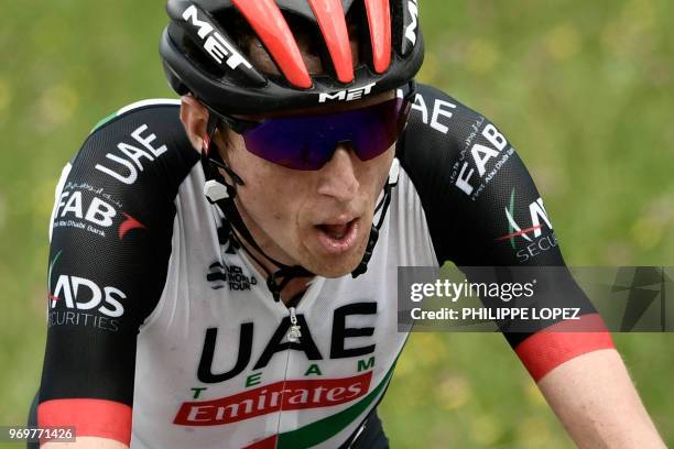 Ireland's Daniel Martin rides ahead in the last ascent to Valmorel on his way to win the fifth stage of the 70th edition of the Criterium du Dauphine...