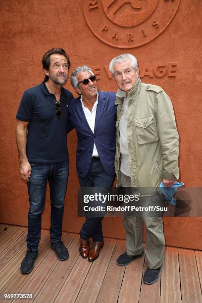 Stepphane de Groodt, Richard Anconina and Claude Lelouch attend the 2018 French Open - Day Thirteen at Roland Garros on June 8, 2018 in Paris, France.
